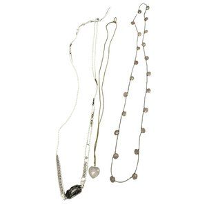 Lot of 3 Beaded necklaces, one with Gray Geode, one with pink beads and one with